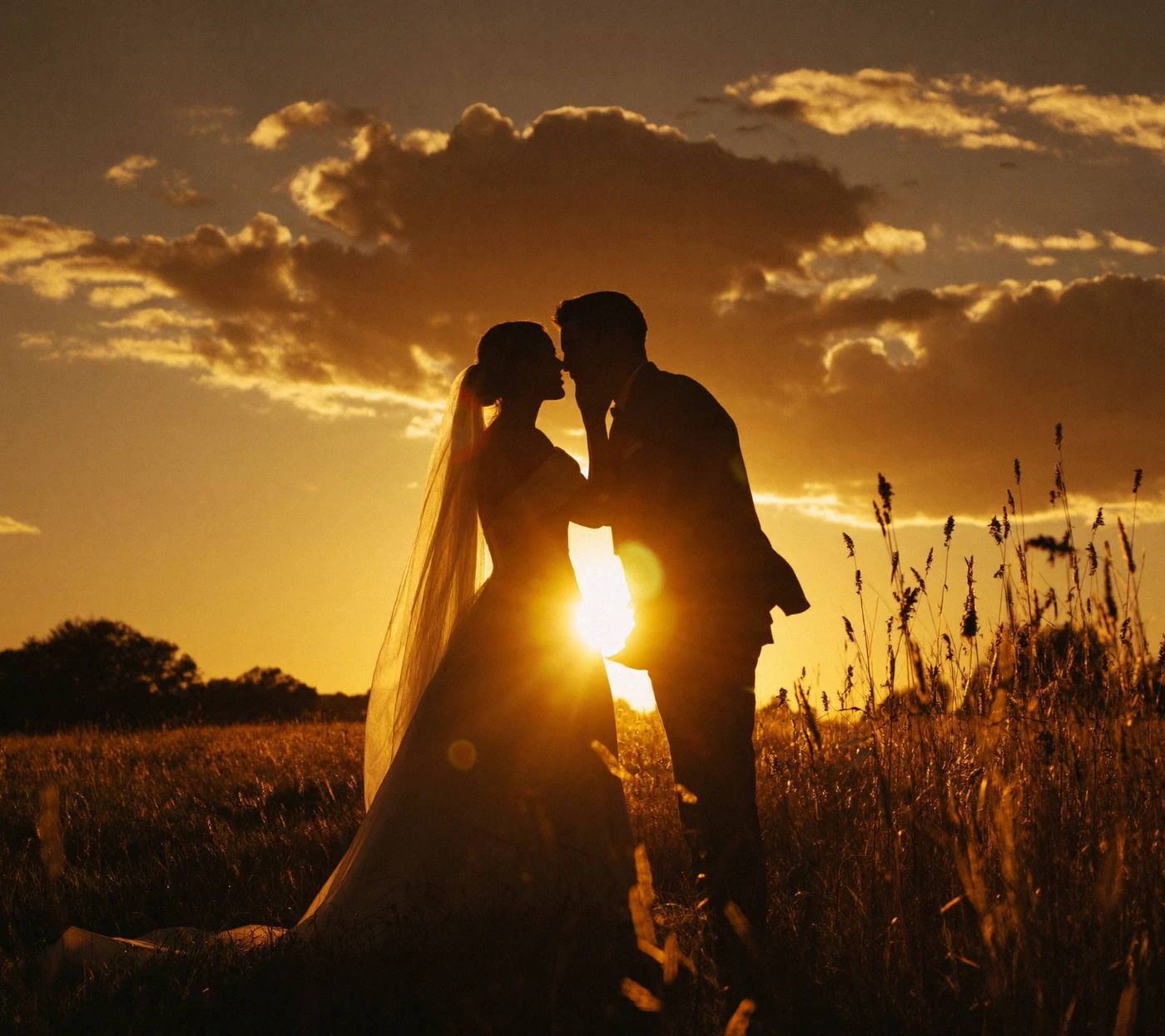 Silhouette engagement portrait against the Lake Erie sunset in Cleveland