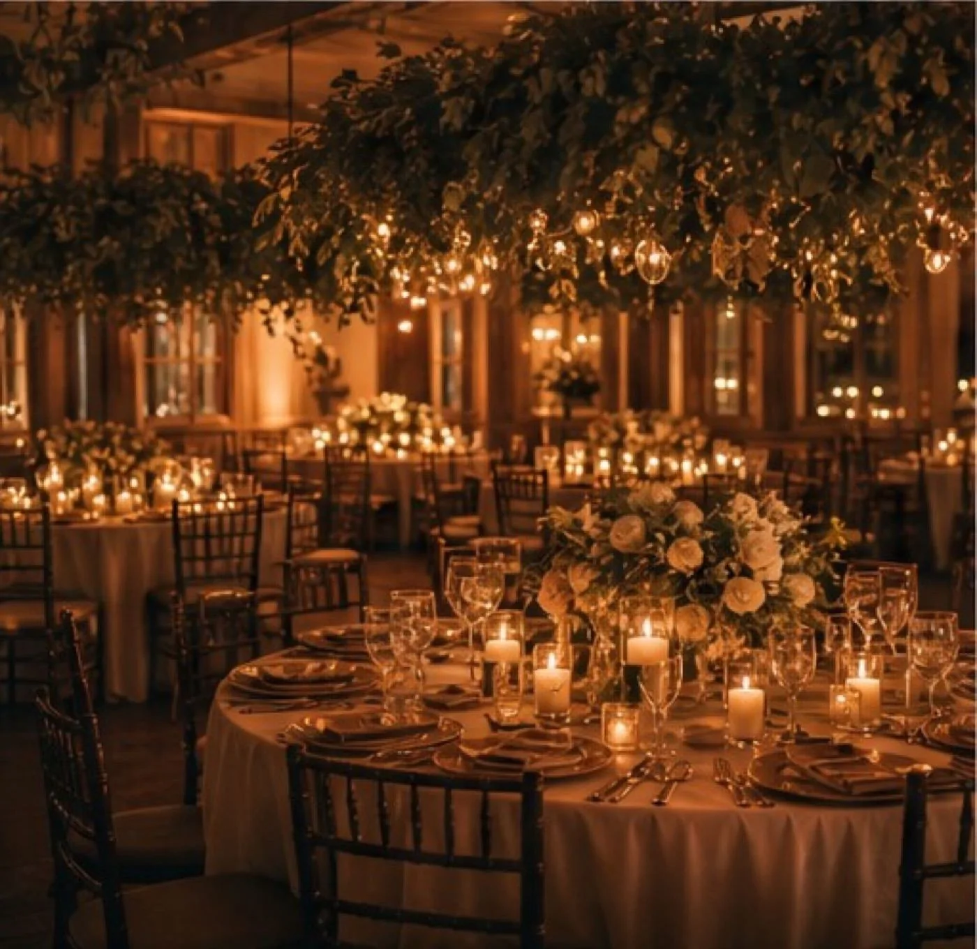 Candlelit Cleveland winter wedding reception, warm editorial ambiance