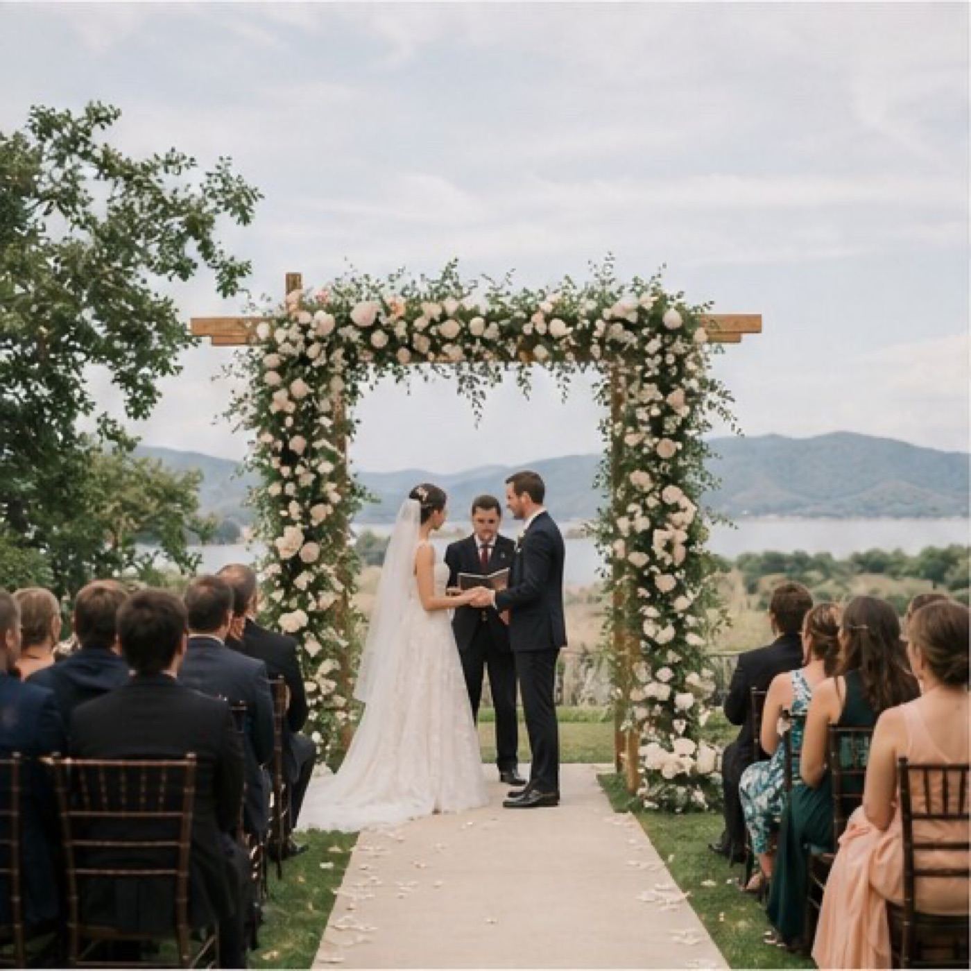 Lakefront ceremony arch, Cleveland wedding
