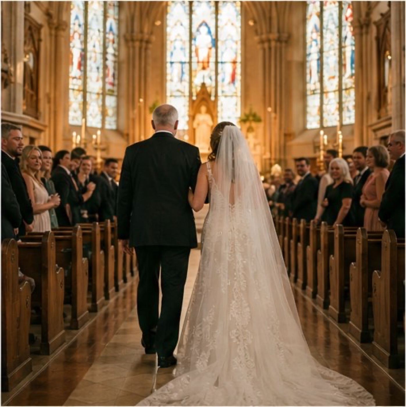 Church ceremony with a long veil