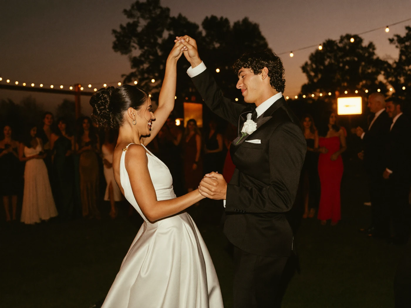 First dance under string lights, Cleveland wedding