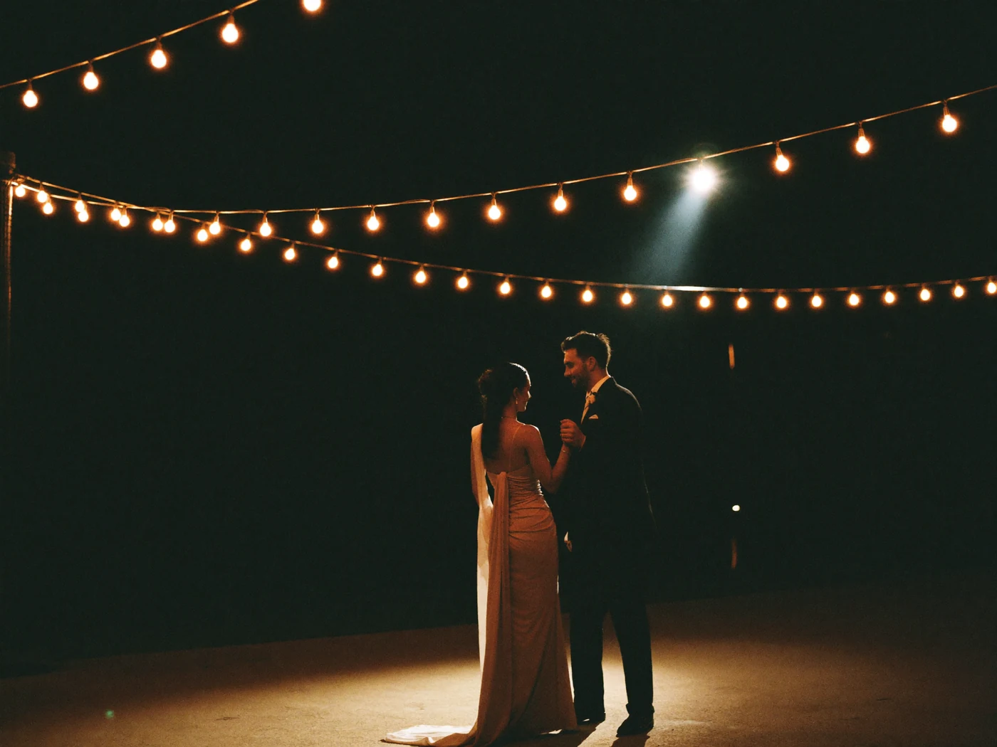 First dance under string lights, Cleveland wedding