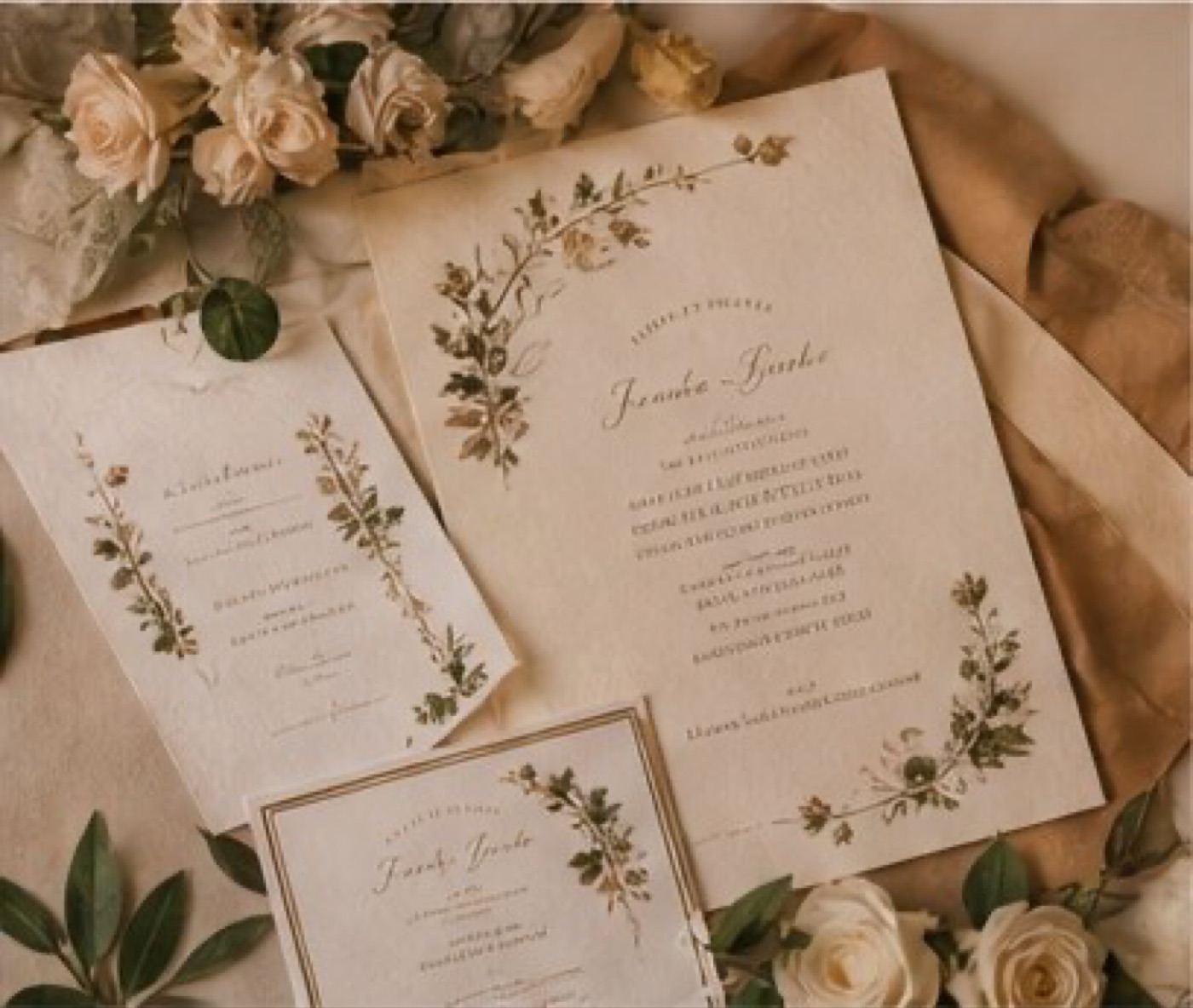 Wedding invitation suite, flat lay