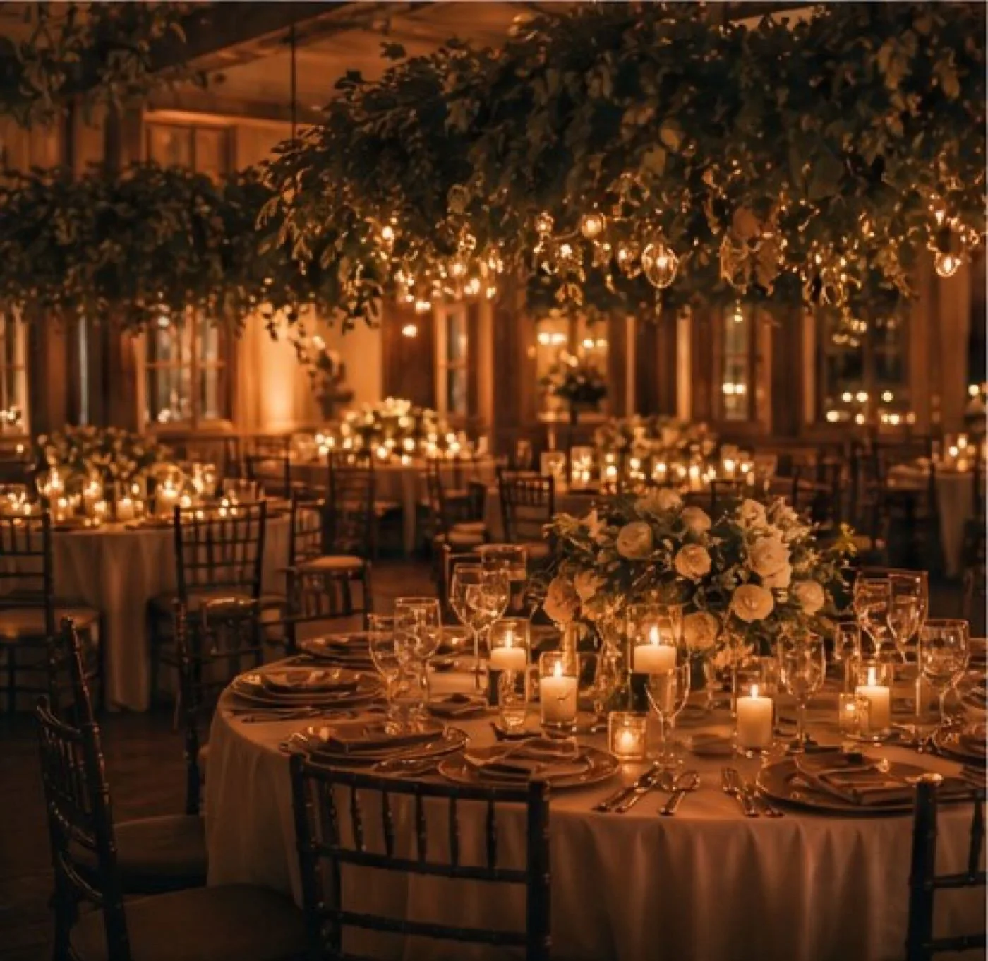 Candlelit Cleveland wedding reception tablescape