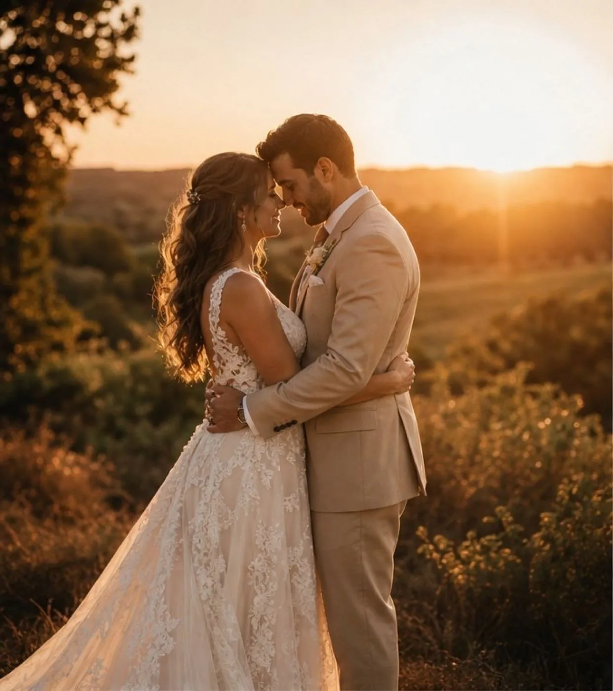 Cleveland elopement couple embracing at sunset, editorial photography