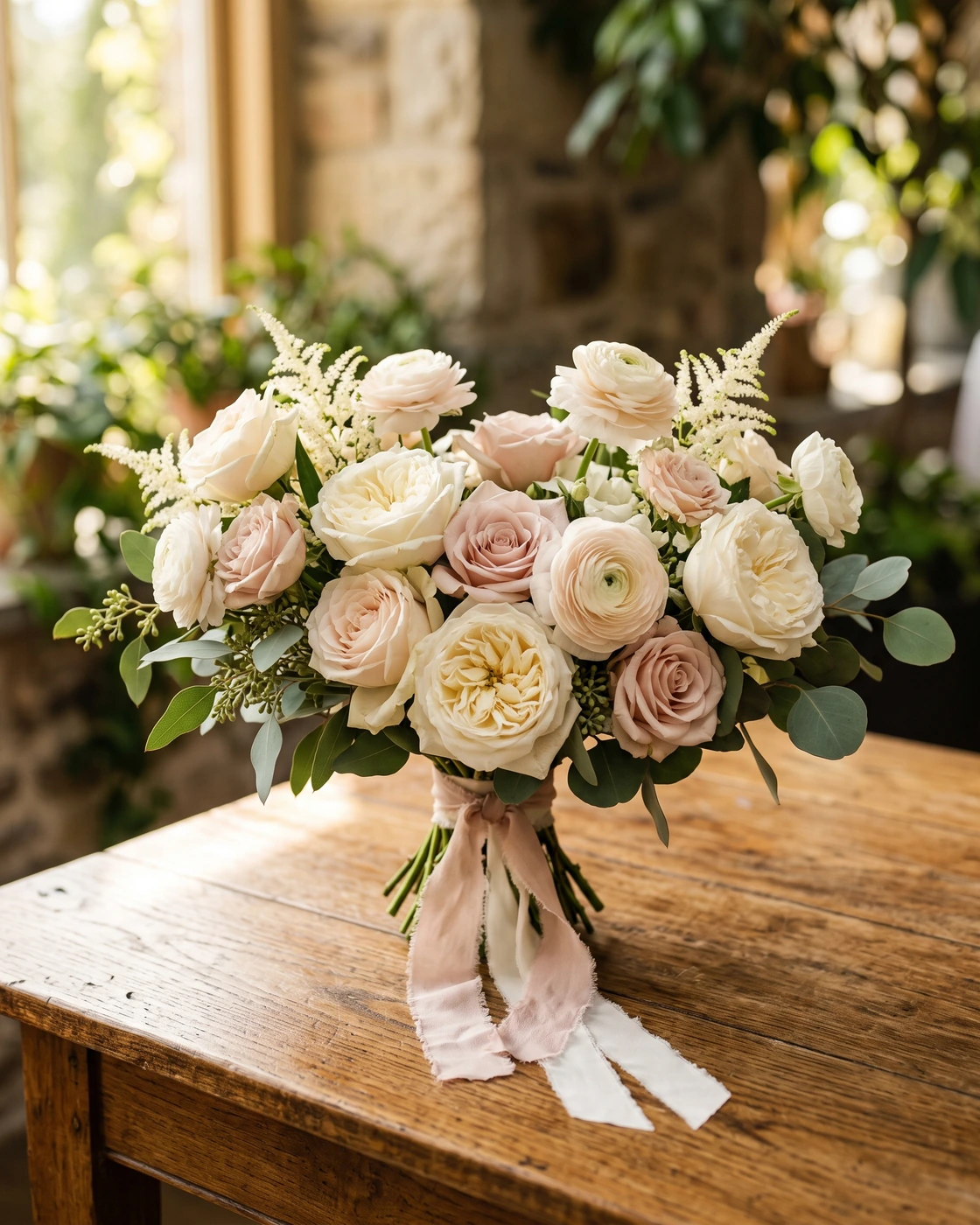 Bridal bouquet of garden roses, Cleveland Botanical Garden wedding photographer