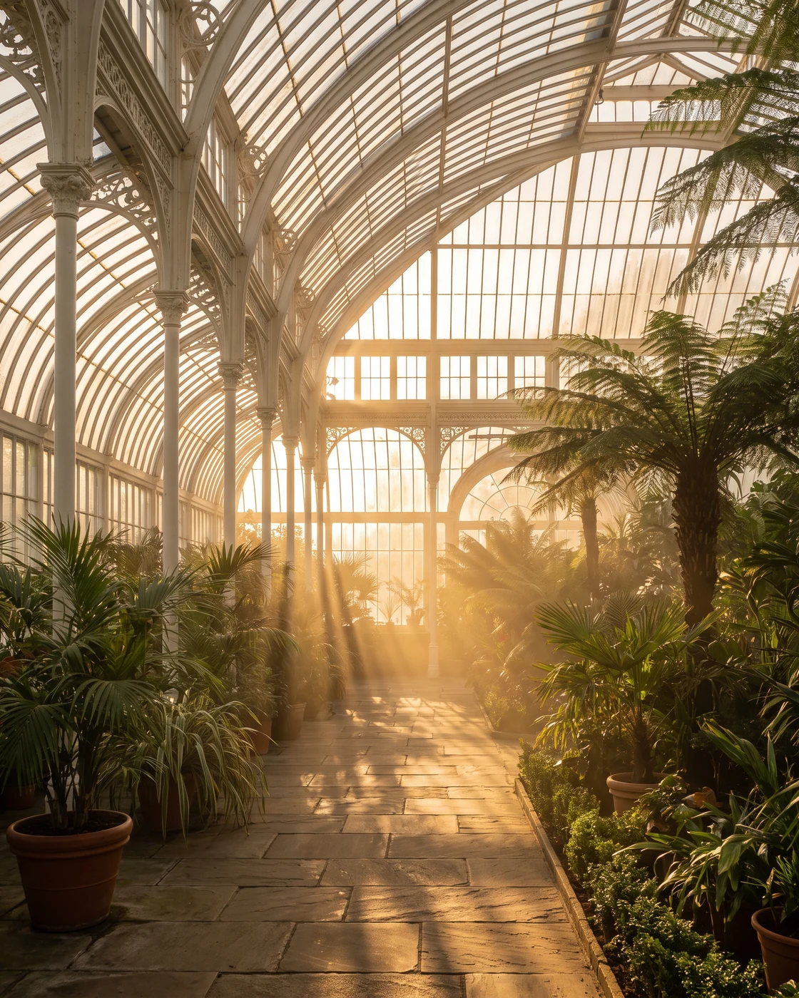 The Eleanor Armstrong Smith Glasshouse at Cleveland Botanical Garden at golden hour, a Cleveland wedding venue