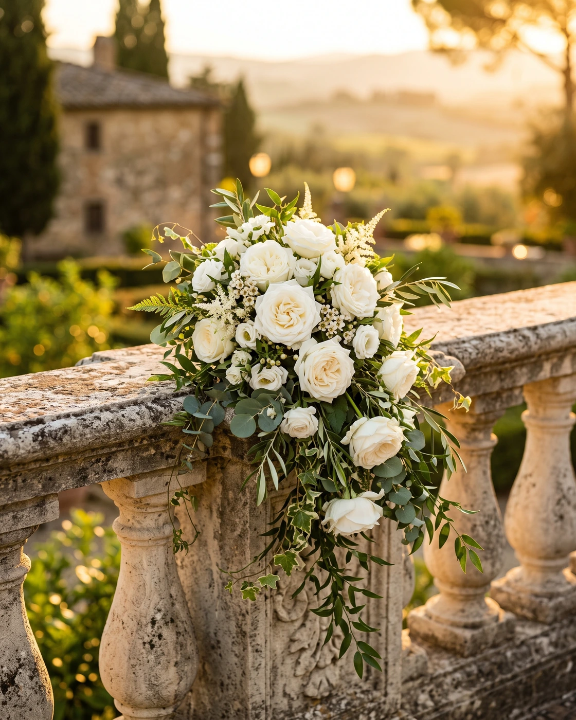 Cascading bridal bouquet at Mooreland Mansion, Cleveland wedding photographer