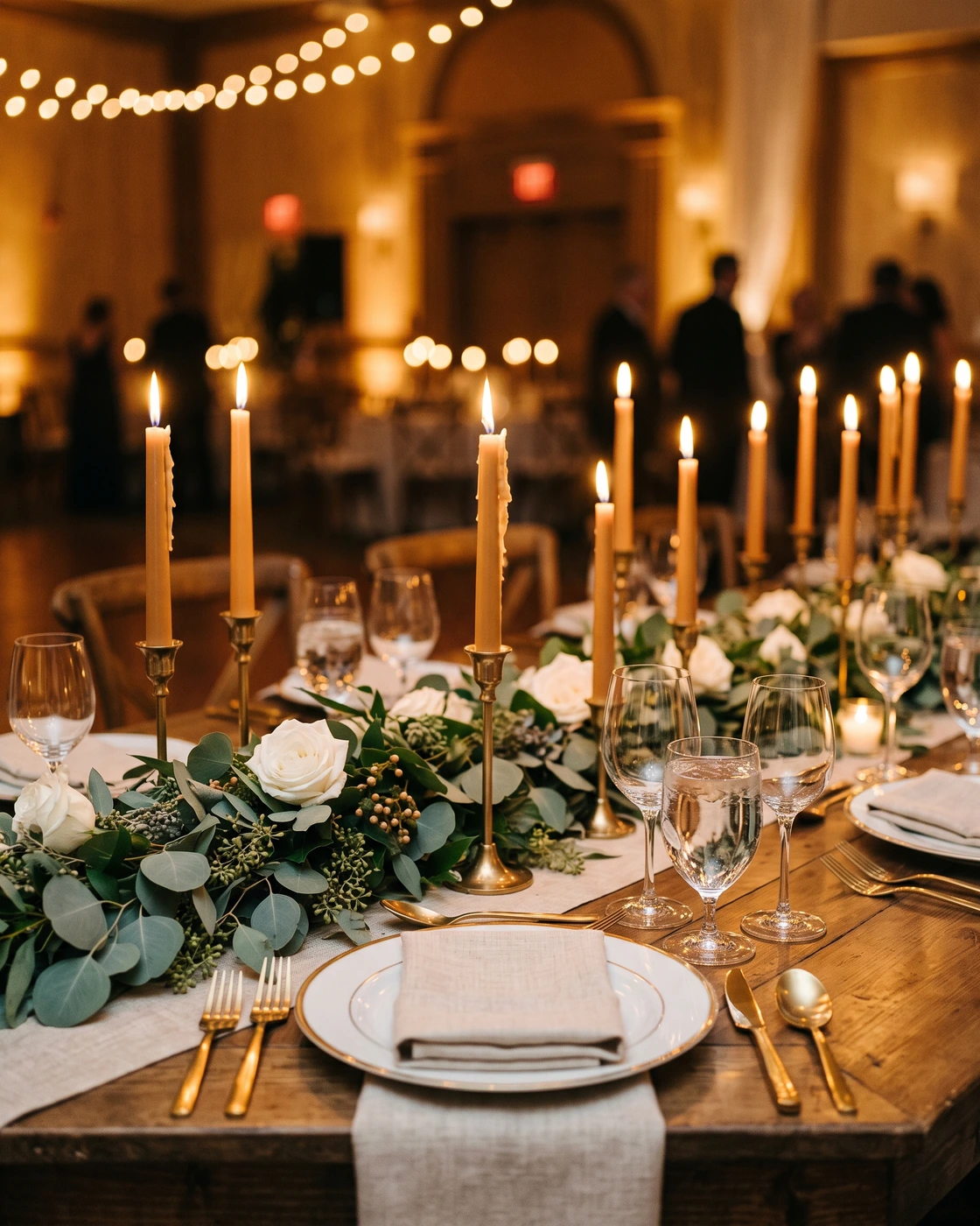 Candlelit reception tablescape at Stan Hywet Hall, Akron wedding photographer